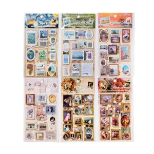 12 Famous Picture Frame Stickers Plants and Flowers, Retro Girls, Oil Paintings, Landscape Themes, European Retro Style, Hard Cards, DIY Handbook Decoration Scrapbook Three-dimensional Material Stickers.