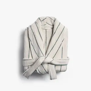 Turkish Cotton Pinstripe Robe M Parchment & Cove - Parachute