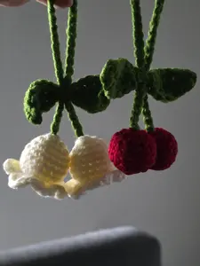 Crochet Bag Charm - Lilly of the Valley, Cherries - Unique Decorative Accessory