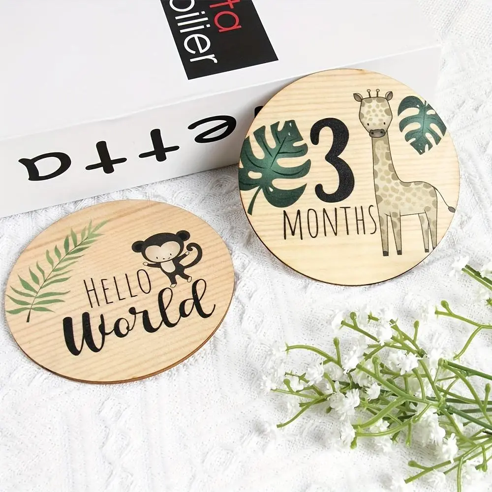 7 Double-sided Printed Wooden Monthly Milestone Cards, Wooden Milestone Birth Marks, First Year Growth Record Cards, Card Design, Suitable for Photo Props, Ideal for New Mom Parties and Baby Room Decor