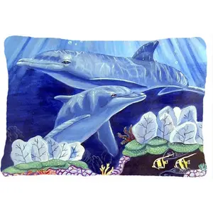212 MAIN Dolphin Scene Indoor/Outdoor Mildew-Proof Decorative Fabric Pillow - 12x16 in., Polyester, Handmade