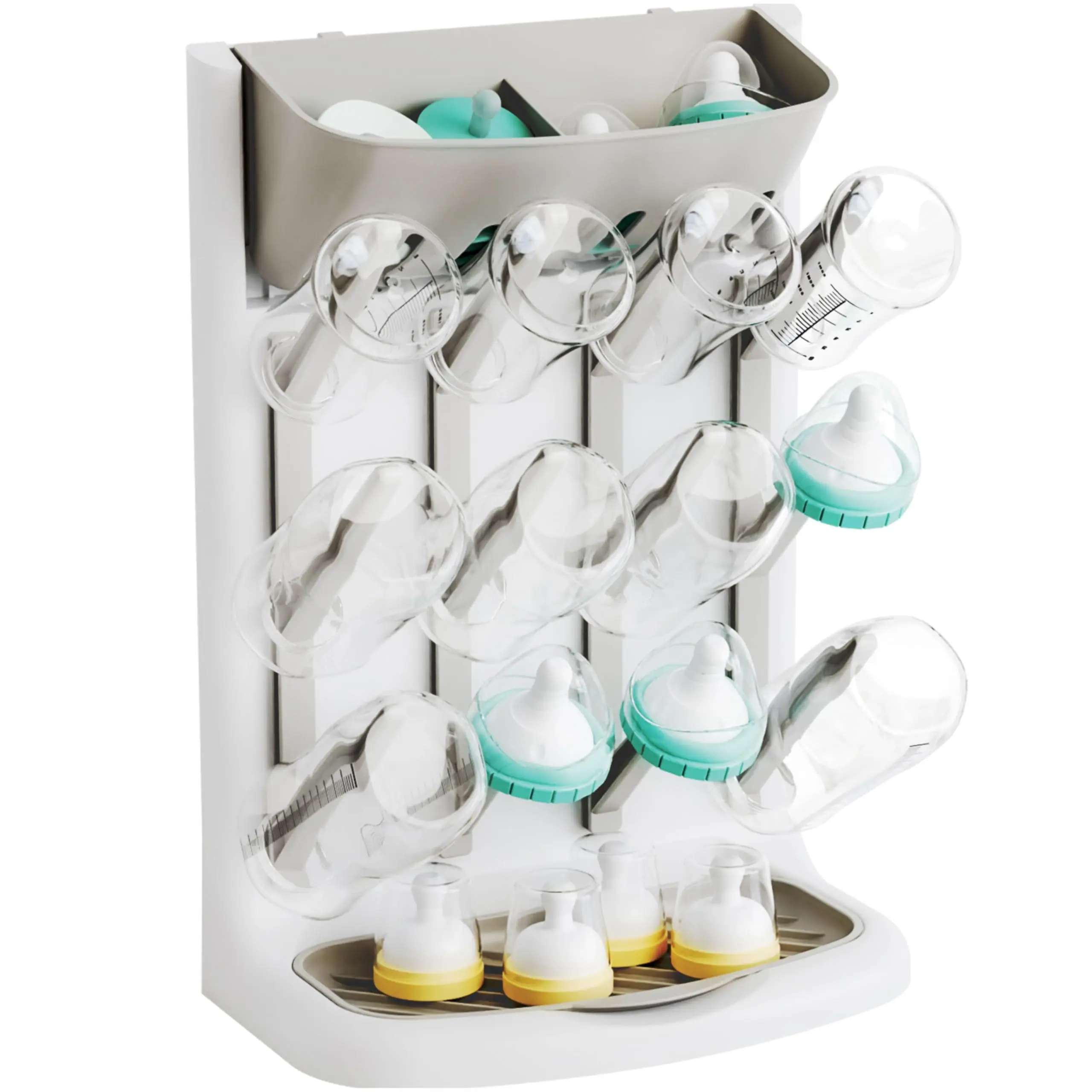 Vertical Baby Bottle Drying Rack, BPA Free, Space Saving Feeding Bottles Drying Rack Holder for Countertop, Baby Bottle Holder Storage Station for Pacifiers, Pump Accessories Stand, Grey