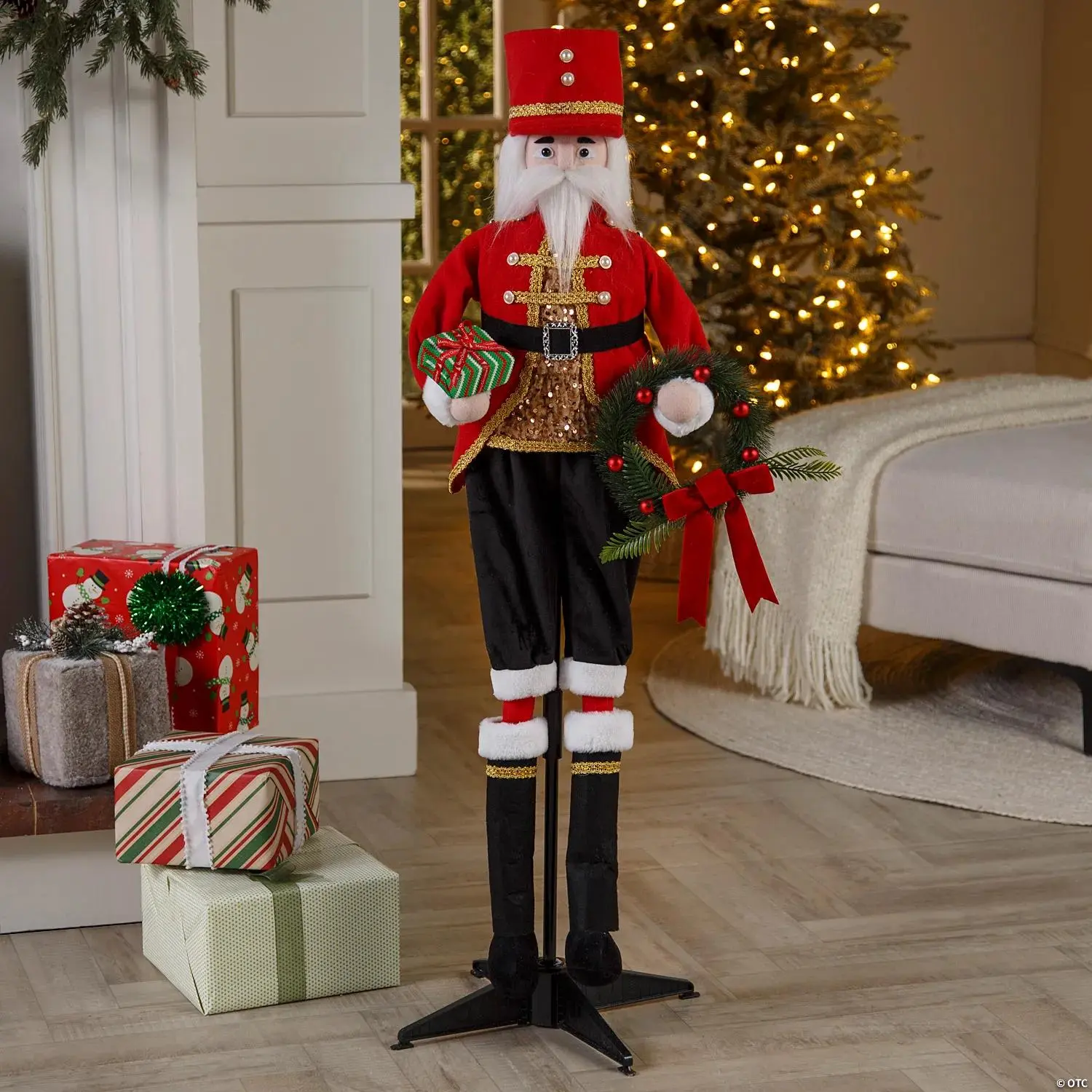 16" x 46" Christmas Animated Standing Nutcracker Decoration with Wreath