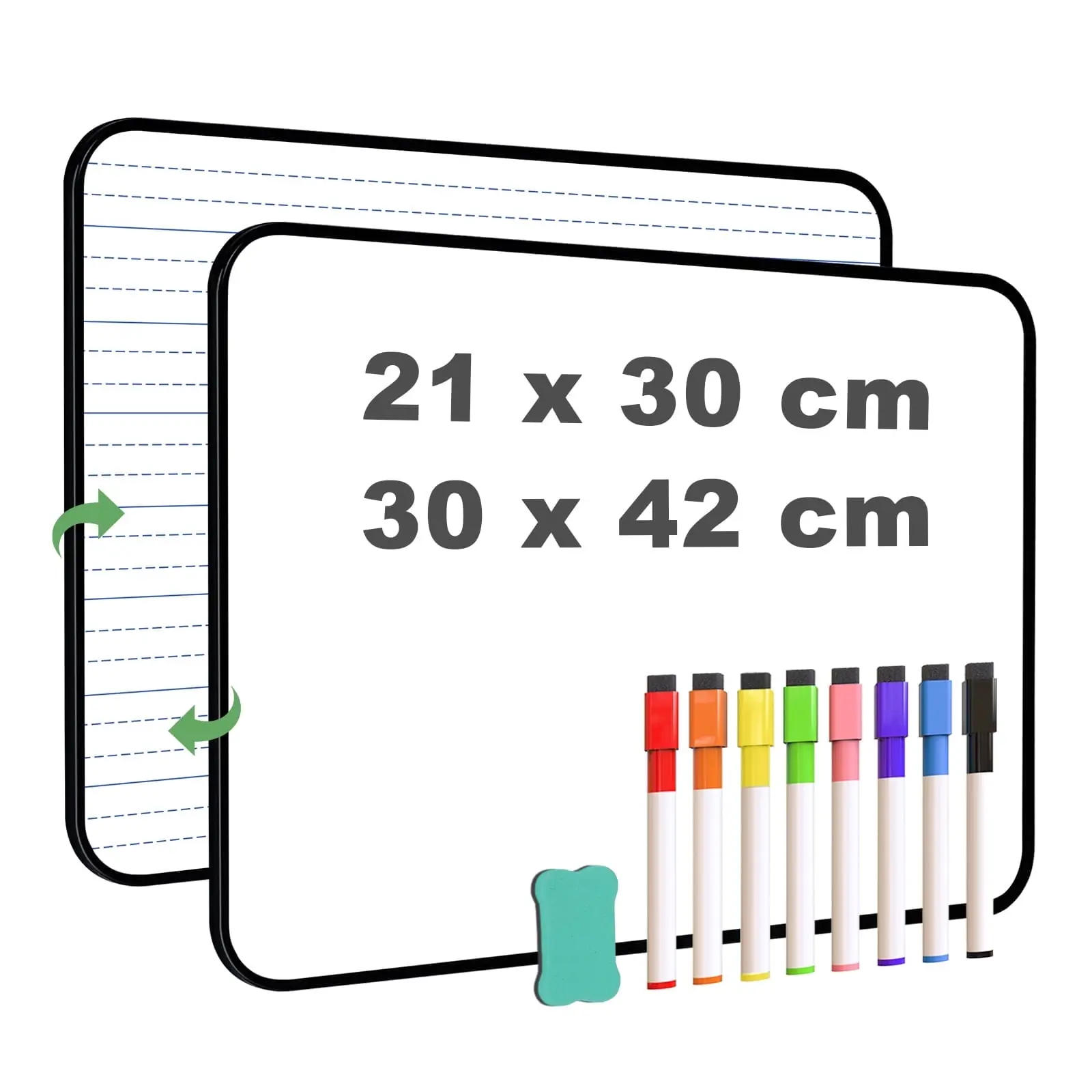 DOLLAR BOSS Small Dry Erase White Board 12" x 8" Portable and Double Sided A4 Mini Marker Whiteboard for Drawing Writing Home Office, Personal Handheld Whiteboard with 8 Markers, Black Frame