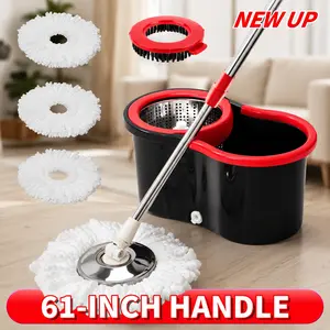 360° Rotating Spin Mop and Bucket Set with Wringer, Includes Microfiber Refill Heads and Adjustable Steel Handle for Easy Home and Bathroom Cleaning