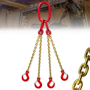 3 Ton 4 Leg Chain Sling 1/4" 5 Ft, G80 4 Way Chain Quadruple Leg Lifting with 4 Safety Grab for Engine Hoist Lifts(Color-Plated Zinc)