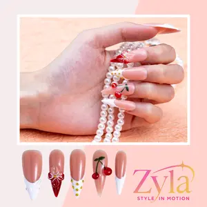 Holiday Deals 10Pcs Handmade Stiletto Nude Press On Nails Cherry Daisy Accent SoftGlam Nails Sweet Vibe for Brunch Dates easter summer
