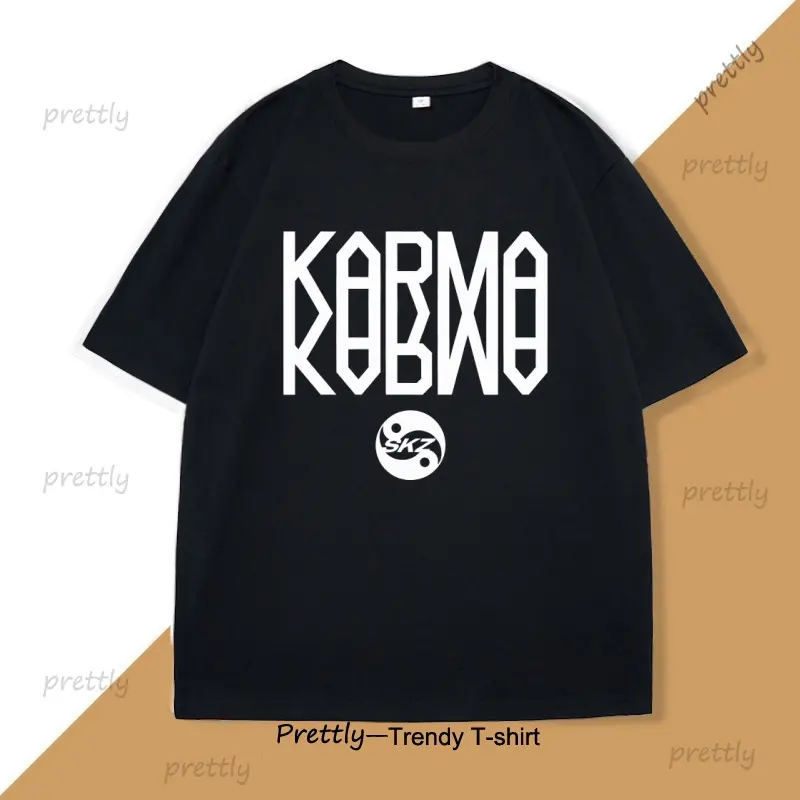 Women's SKZ 2025 World Tour Graphic Casual Loose Tee - Cotton, Round Neck, Short Sleeve, Karma Album Vibe, Tour-Year Style Top with Printed Logo, Soft Comfortable, Check Size/Color Before Payment