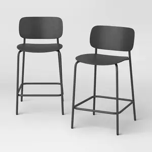 2pk 24" Molded Plastic with Metal Base Counter Height Barstool Black - Room Essentials