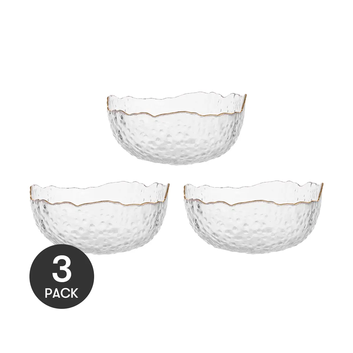 KAWASIMAYA Gold Trimmed Glass Bowls Set - 3 Pack 330ml Salad, Fruit & Dessert Bowls KAWASIMAYA Gold Trimmed Glass Bowls Set - 3 Pack 330ml Salad, Fruit & Dessert Bowls
