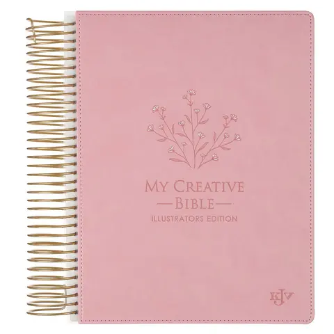 Pink Faux Leather Hardcover Floral Christian Religion Journal - Illustrators Edition, Hard Binding, 2.5-in Wide Margins, 4 Back Creative Work Pages, 880 Pages Ivory Paper, for Moms, Office Stationery Notebook with Scripture & Faith Design Elements