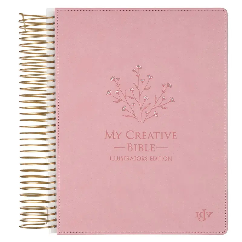 Pink Faux Leather Hardcover Floral Christian Religion Journal - Illustrators Edition, Hard Binding, 2.5-in Wide Margins, 4 Back Creative Work Pages, 880 Pages Ivory Paper, for Moms, Office Stationery Notebook with Scripture & Faith Design Elements