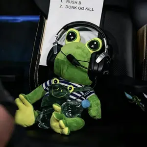 Team Spirit Donk Frog Coach Plush Toy, 35-50cm Green Frog Stuffed Animal with Overalls, Funny Esports Meme Frog Doll for Fans Gift
