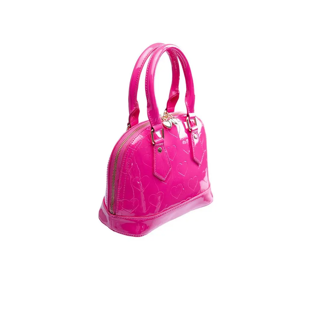 Patent Dome Top Handle Bag- Pink