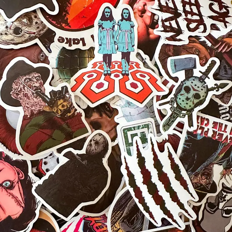 50PCS Thriller Character Aesthetic Stickers, Spooky Halloween Stickers, Scary Slasher Graffiti Stickers for Laptop, Water Bottle, Skateboard