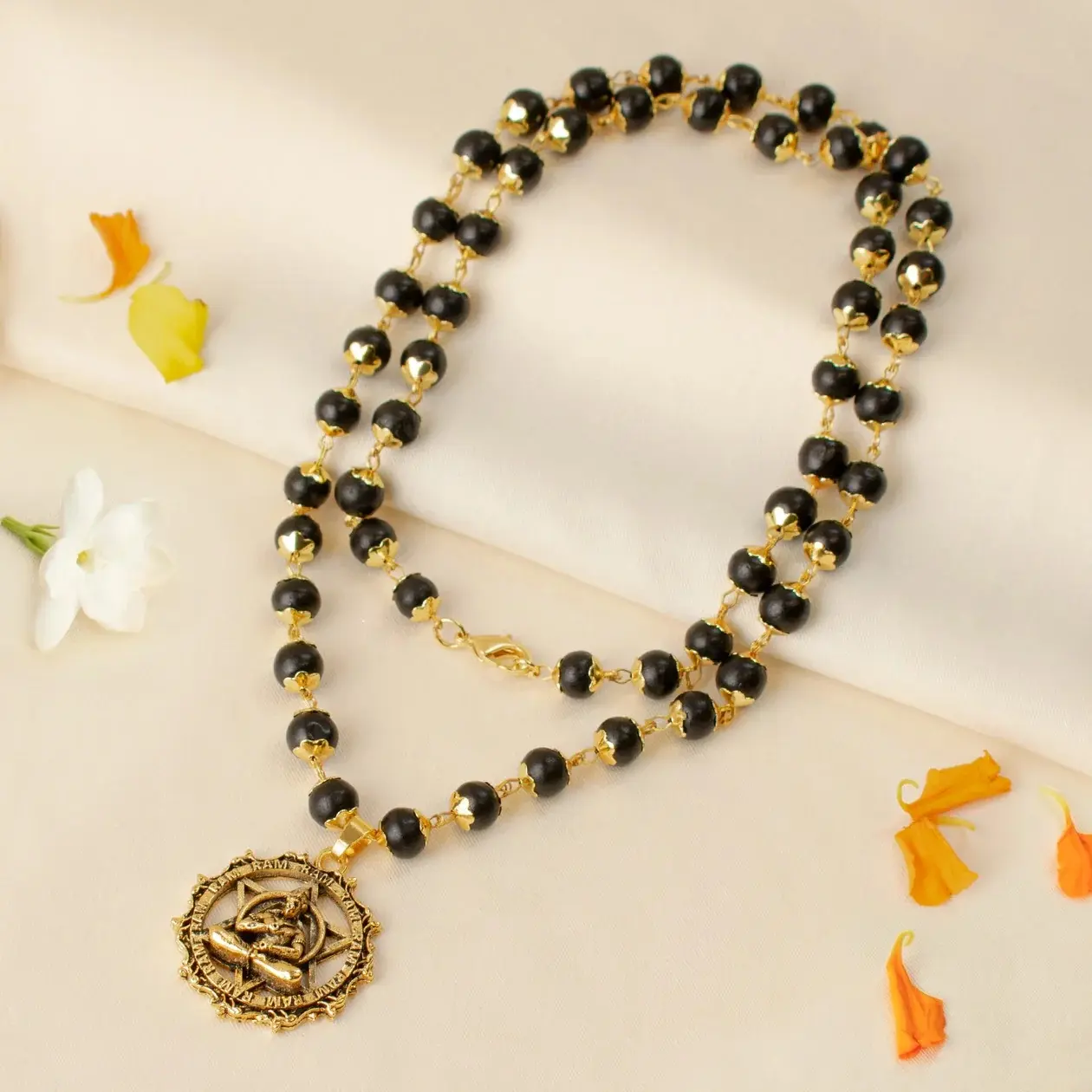 Astrotalk Gold Plated Karungali Mala with Kavach Pendant | Black Ebony Wood Beaded Mala Necklace | Anti-Tarnish Gold Caps | Unisex Free Size Daily Wear | Meditation & Prayer Beads | Meaningful Spiritual Gift | Handcrafted Beaded Jewelry