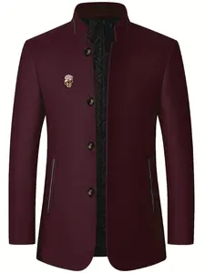 Men's Casual Formal Lambskin Jacket, Stand-Up Collar Single-Breasted Design, Side Pocket Detailing, Ideal for Office & Daily Wear