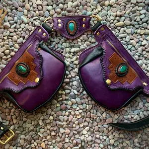 Leather Utility double Belt pouch,  Leather Hip Belt, festival bag