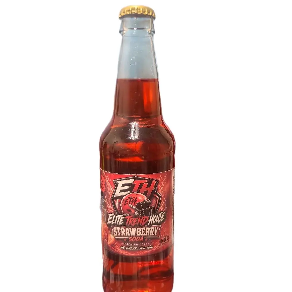 ETH Strawberry Flavored Cane Sugar Bottled Soda, 4-Pack Carbonated Soft Drink