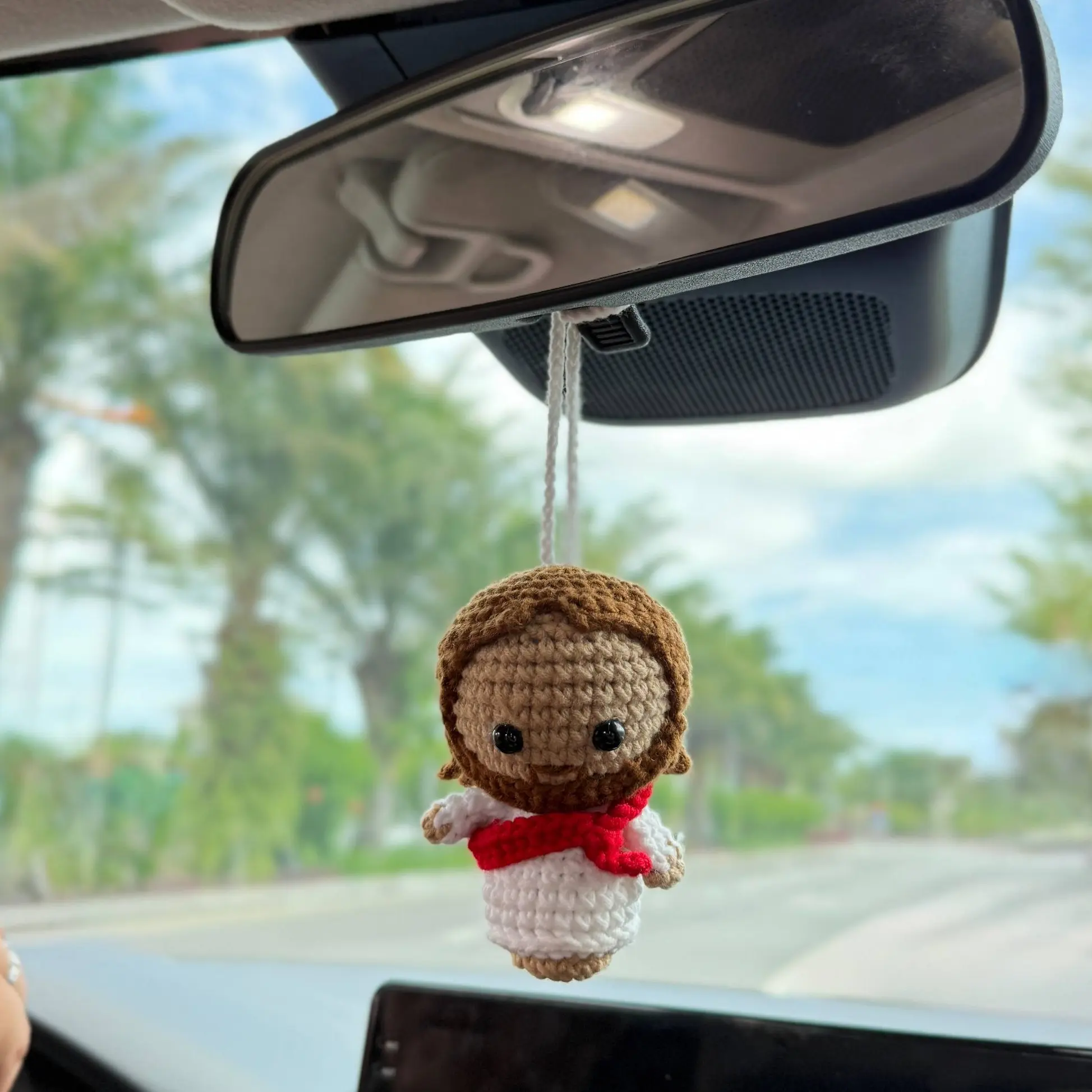 Jesus Crochet Car Hanger Adorable Handmade Ornament for Car Interior Decorations Unique Handmade Craftsmanship Perfect Gift for Car Enthusiasts, Car Accessories, Car Hanging Ornament