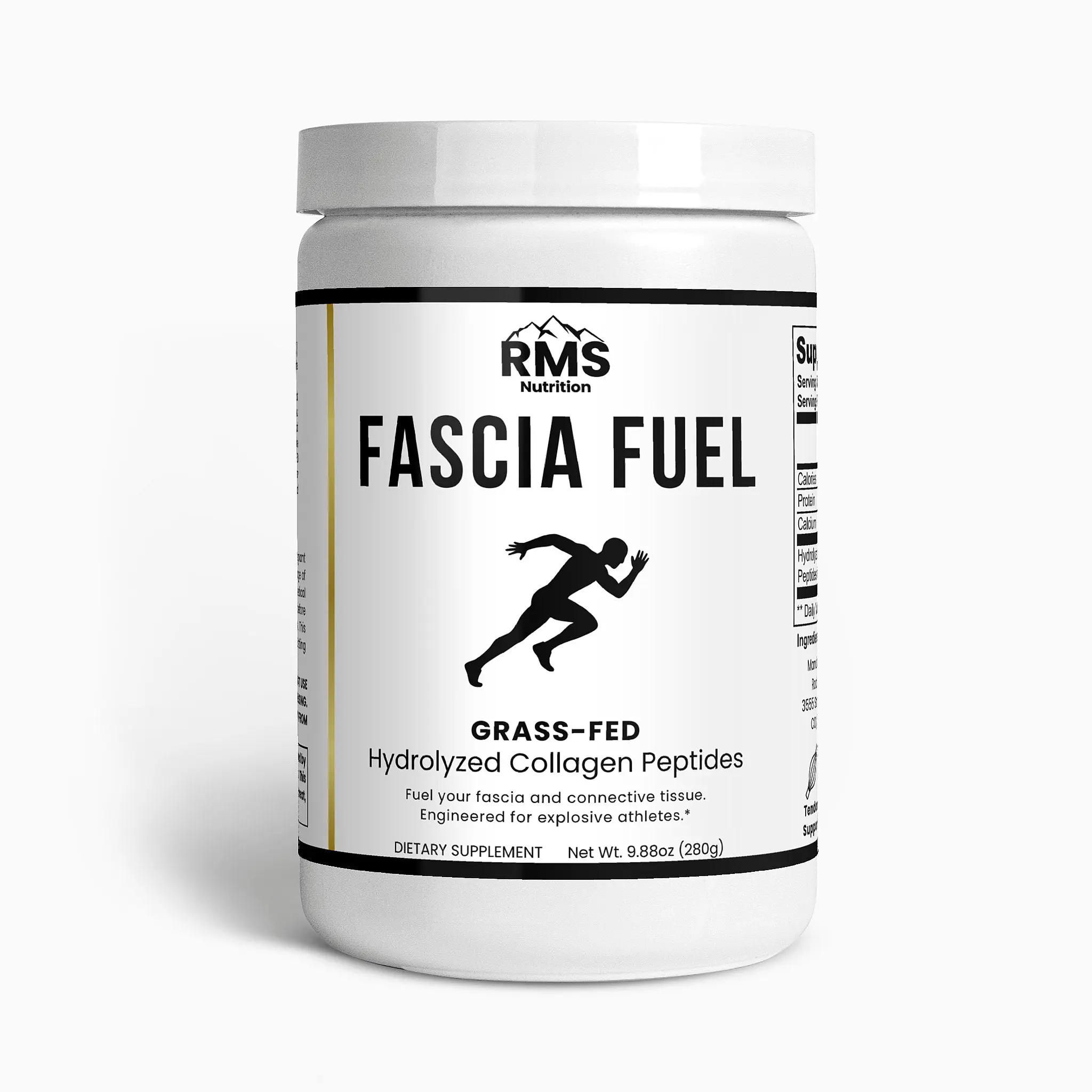 Fascia Fuel Grass-Fed Hydrolyzed Collagen Peptides Dietary Supplement - Sugar-Free, Dairy-Free Protein Powder, Flavorless Mix for Sprint Stress Support, Supports Joints