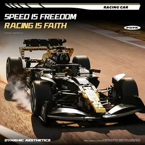 1:8 Gold Plated Racing Car Building Blocks Set, Model Car Kit, Pitt APXGP Formula Race Car, Large Toy Block, Home Decor, Christmas Gift for Kids