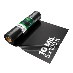 VEVOR 10 Mil Plastic Sheeting Heavy Duty 5'x 100', Thick Plastic Sheeting Roll, Plastic Drop Cloth Painters Tarp, Polyethylene Covering for Crawl Space Vapor Barrier, Multi-Purpose, Black