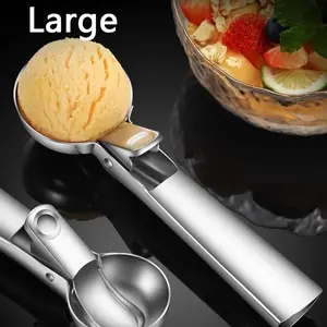 2pcs stainless steel ice cream and fruit spoons, durable spherical scooper. Food safe design, ideal for ice cream, watermelon, cantaloupe, papaya and more.