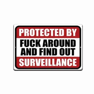 Property Protected By Find Out Caution Warning No Trespassing Sign Aluminum Decoration Tin Retro Decor Glossy Hanging