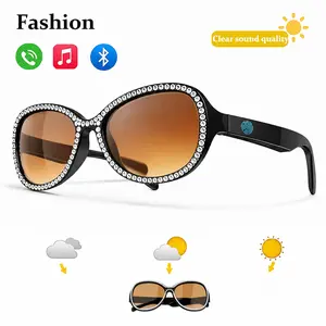 Smart Bluetooth Sunglasses Diamond Design Open-Ear Wireless Audio Glasses with Built-in Speakers for Music Calls Touch Control Voice Assistant UV Protection Lightweight Stylish for Outdoor Beach Travel Daily Use - Device
