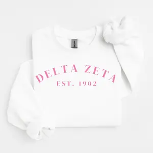 Delta Zeta est 1902 Crewneck Sweater Oversized Sorority Rush Top Womenswear Apparel Casual Fully Licensed Sorority Sweatshirt University College Greek Life
