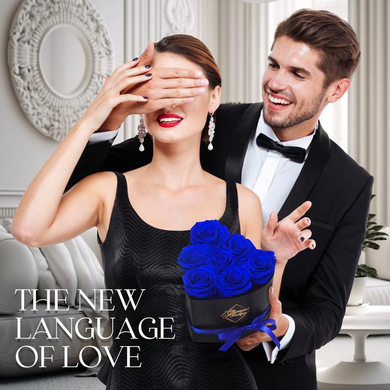 Immortal Love Black Heart | 7 Blue Roses Box Decor