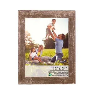 360 Stand Rectangular Picture Frame - 12x24 in Distressed Rustic Farmhouse Espresso Brown Wood Frame, Wall or Tabletop Home Decor Photo Display, Rectangular Frame