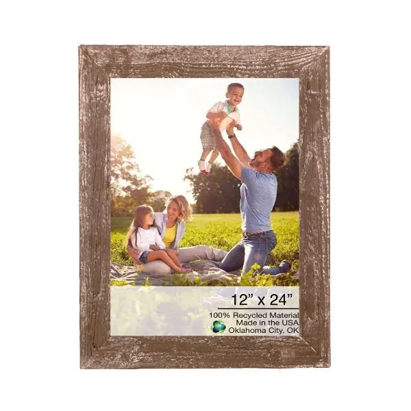 360 Stand Rectangular Picture Frame - 12x24 in Distressed Rustic Farmhouse Espresso Brown Wood Frame, Wall or Tabletop Home Decor Photo Display, Rectangular Frame