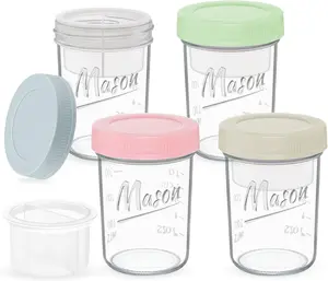 16 oz Overnight Oats Containers with Lids, 4-Pack Leak-Proof Wide Mouth Mason Jars & Separate Compartments for Fruits/Nuts, Airtight Glass Jars for Chia Pudding, Yogurt, Parfait and Salad