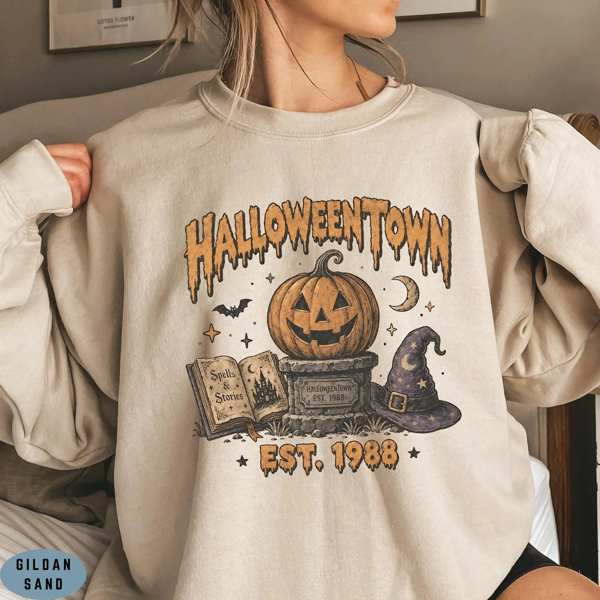 Vintage Halloweentown Est 1988 Sweatshirt, Retro Pumpkin Halloween Crewneck, Spooky Season Graphic Sweatshirt, Cozy Fall Gift