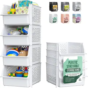 Stackable Storage Bins, Suitable for Pantry, 4-Pack Stackable Storage Bins for Organizing Food, Kitchen and Bathroom Essentials (White)
