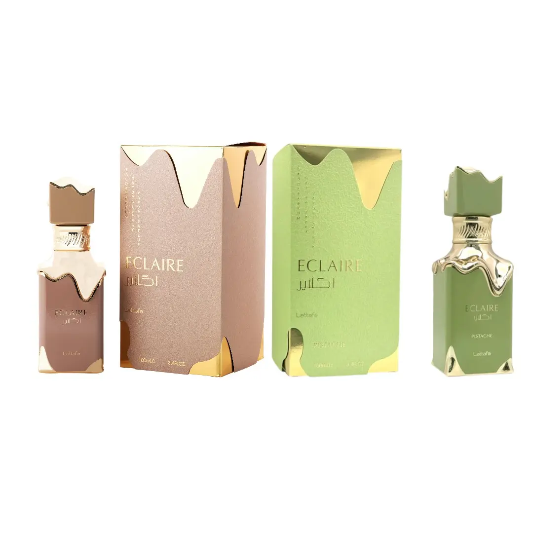 Lattafa Eclaire Pistache + Eclaire Multi-Pack Unisex Gourmand Fragrance EDP, 100 ML-3.4 oz, with Pistachio Cream, Caramel Scent & Vanilla Notes, Creamy Sweetness