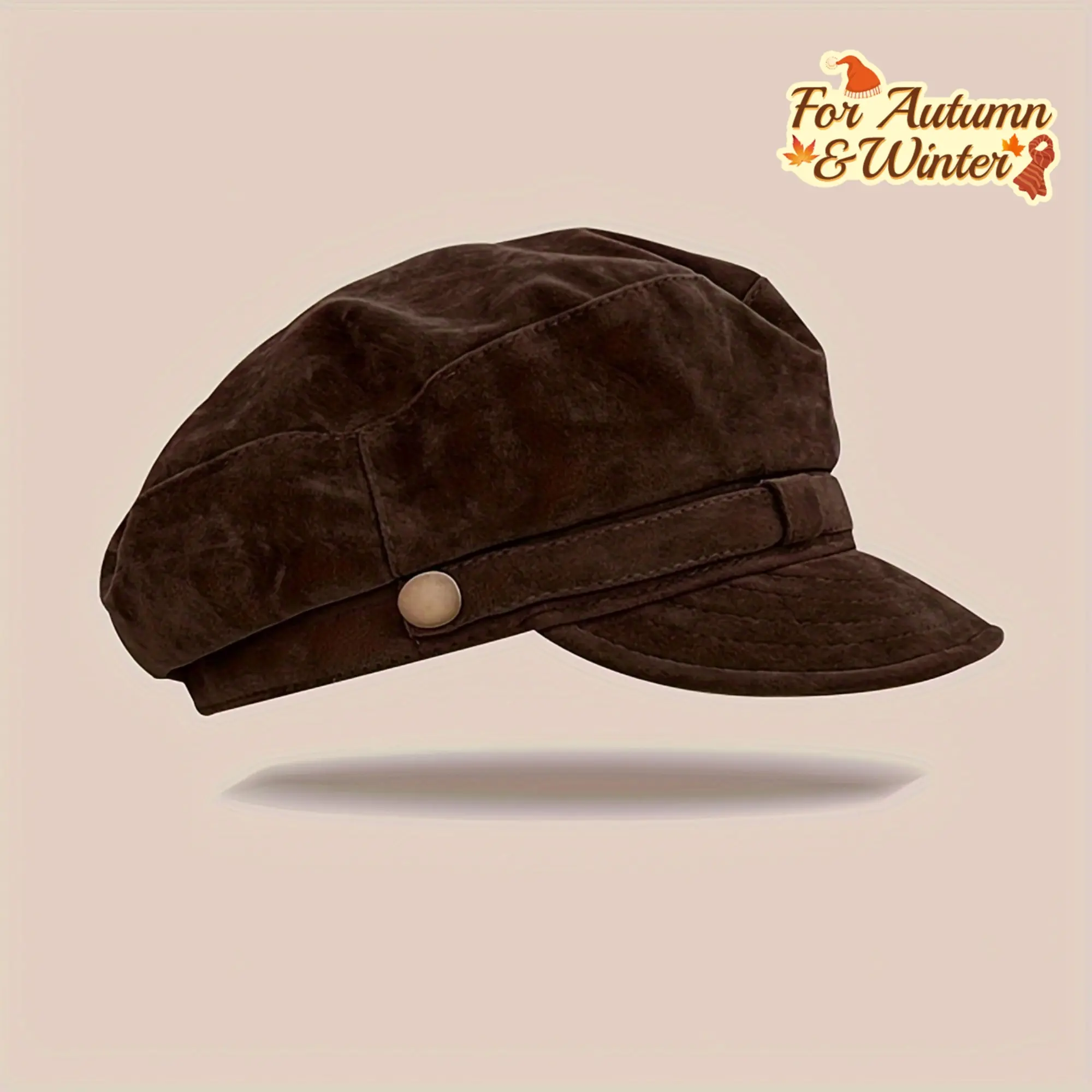 Vintage Polyester Octagonal Beret Hat for Men & Women - Lightweight, Adjustable Retro Style Headwear for Fall, Winter Casual Wear, One Size, Solid Colors