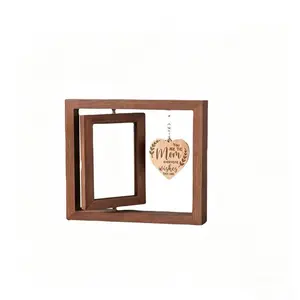 1 Piece 360° Rotating Double-Sided Wooden Rectangle Shadow Box Photo Frame - 4x6 in High Clarity Heart Shape Home Decor, Mother's Day Gift