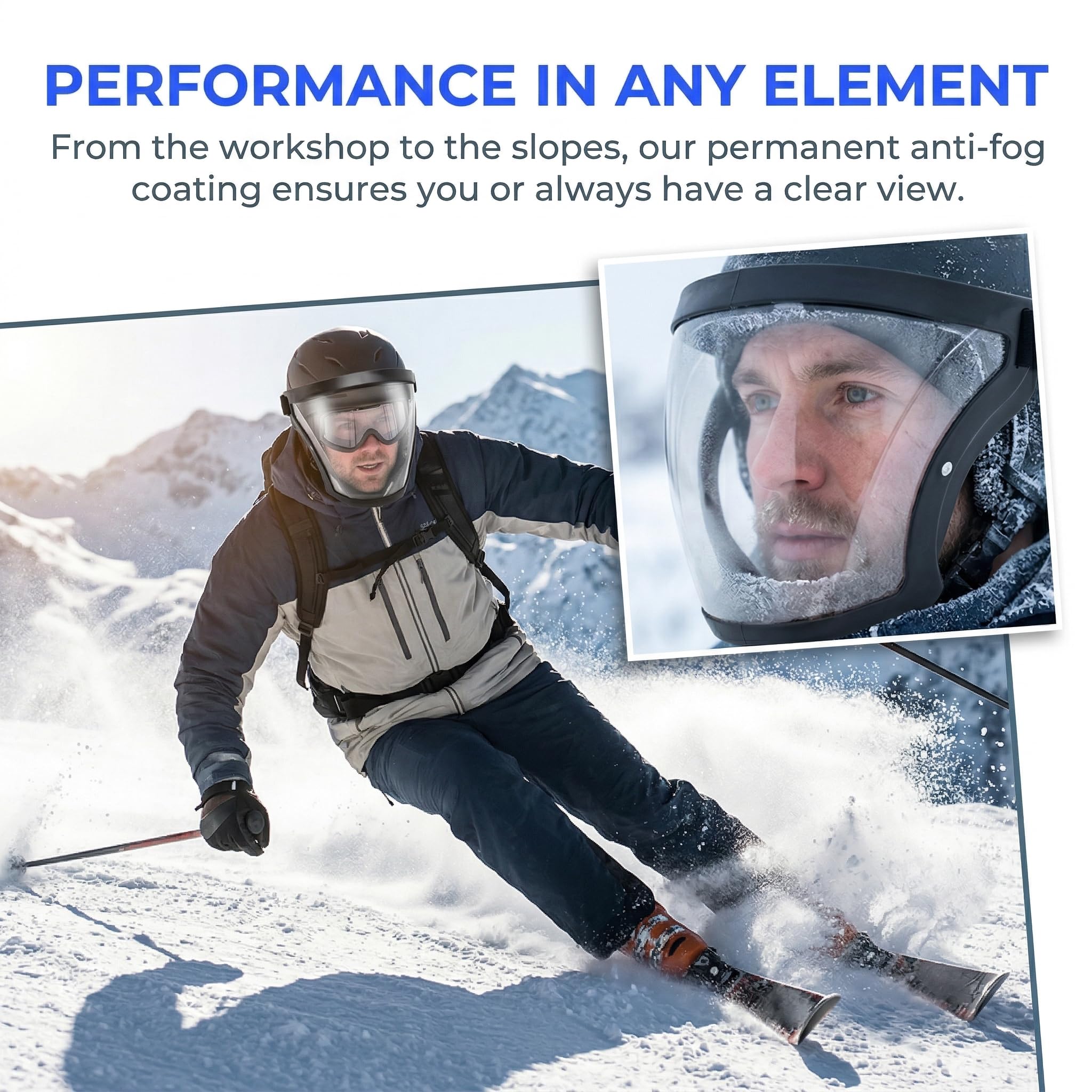 Full Face Protective Shield for Adults - Anti-Fog Safety Mask for Construction, Woodworking, Motorcycle, Cycling & Skiing, Adjustable Head Strap, Lightweight Polycarbonate Visor