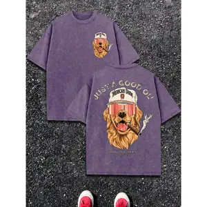 Good Ol American Dude Tee Front Small Cool Golden Retriever Print Back JUST A GOOD OL AMERICAN DUDE Dog Graphic Casual Short Sleeve Top