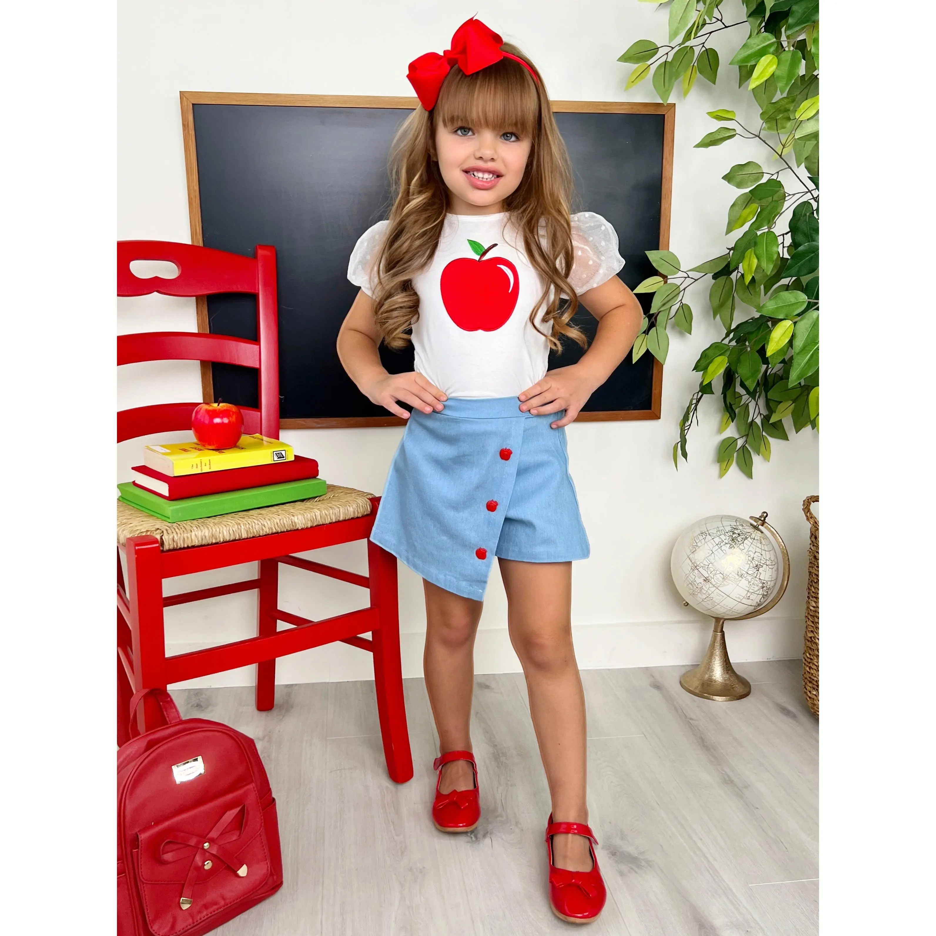 Smartest Apple Puff Sleeve Top and Skort Set