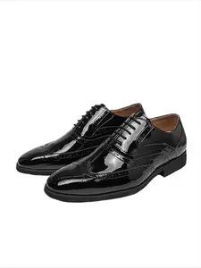 Men's PU Low-Heel Derby Shoes, Lace-Up Fashion Stage Performance Party Formal Wear, Stylish Men's Dress Shoes for Events