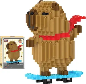 1650 Pcs Skateboard Capybara Micro Building Blocks, Cute Animal 3D Bricks Toy with Scarf, High Difficulty Miniature Construction Set, Cool Gamer Room Desk Decor Birthday Gift for Teens Adults
