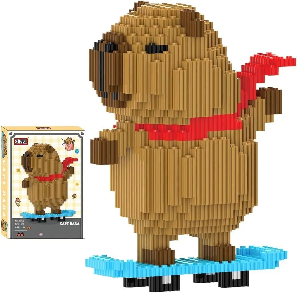 BPA-Free ABS Plastic Capybara Micro Building Blocks (1650-Piece, Smaller Than Standard Sizes) – Cute Scarf-Wearing Animal 3D Bricks Toy, High-Difficulty Collectibles Model, Christmas Gift for Teens 12+/Adults, Gamer Room Desk Decoration