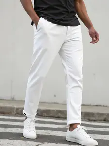 Men's Solid Color Tapered Pants, Slim Casual Comfy Pants for Daily Wear, Men's Bottoms for All Seasons, Trouser, Casual Fitted Trousers, Casual Outdoor Trouser