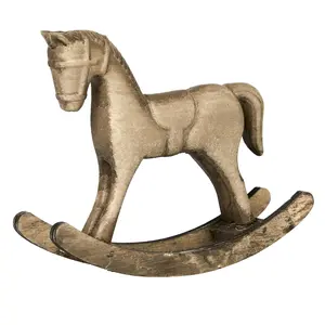 Vintage Wooden Rocking Horse Statues – Distressed Light Yellow Wood Sculpture Set – 6pcs Vintage Nostalgic Ornaments for Shelf, Fireplace Mantel, Entryway Table – Home Decor (Distressed)