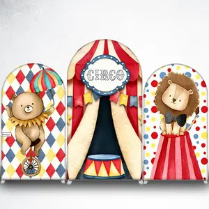 Cute Circus Bear on Unicycle Arch Backdrop Cover for Kids Carnival Party