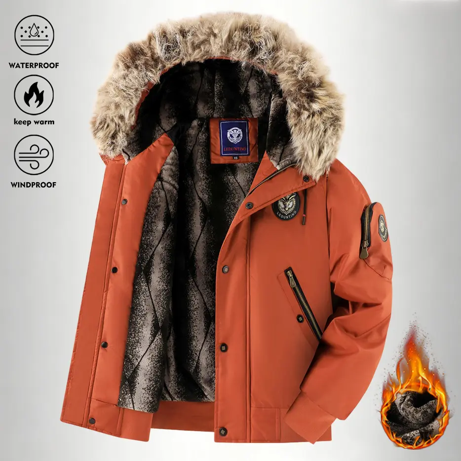Men's winter fleece-lined hooded jacket with fashionable thick warm design, zipper closure, and side pockets, suitable for daily casual travel Menswear Coats Windproof Outerwear Long Sleeve